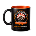 Buzz Brew Seriously Strong Ceramic Coffee Mug – 11 oz Matte Black Coffee Cup with Orange Interior, Brew Bold Live Bold Design