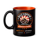 Buzz Brew Seriously Strong Ceramic Coffee Mug – 11 oz Matte Black Coffee Cup with Orange Interior, Brew Bold Live Bold Design