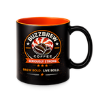 Buzz Brew Seriously Strong Ceramic Coffee Mug – 11 oz Matte Black Coffee Cup with Orange Interior, Brew Bold Live Bold Design