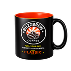 Buzz Brew Premium Ceramic Coffee Mug – 11 oz Black Coffee Cup with Orange Interior, Fuel Your Day Design