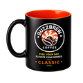 Buzz Brew Premium Ceramic Coffee Mug – 11 oz Black Coffee Cup with Orange Interior, Fuel Your Day Design
